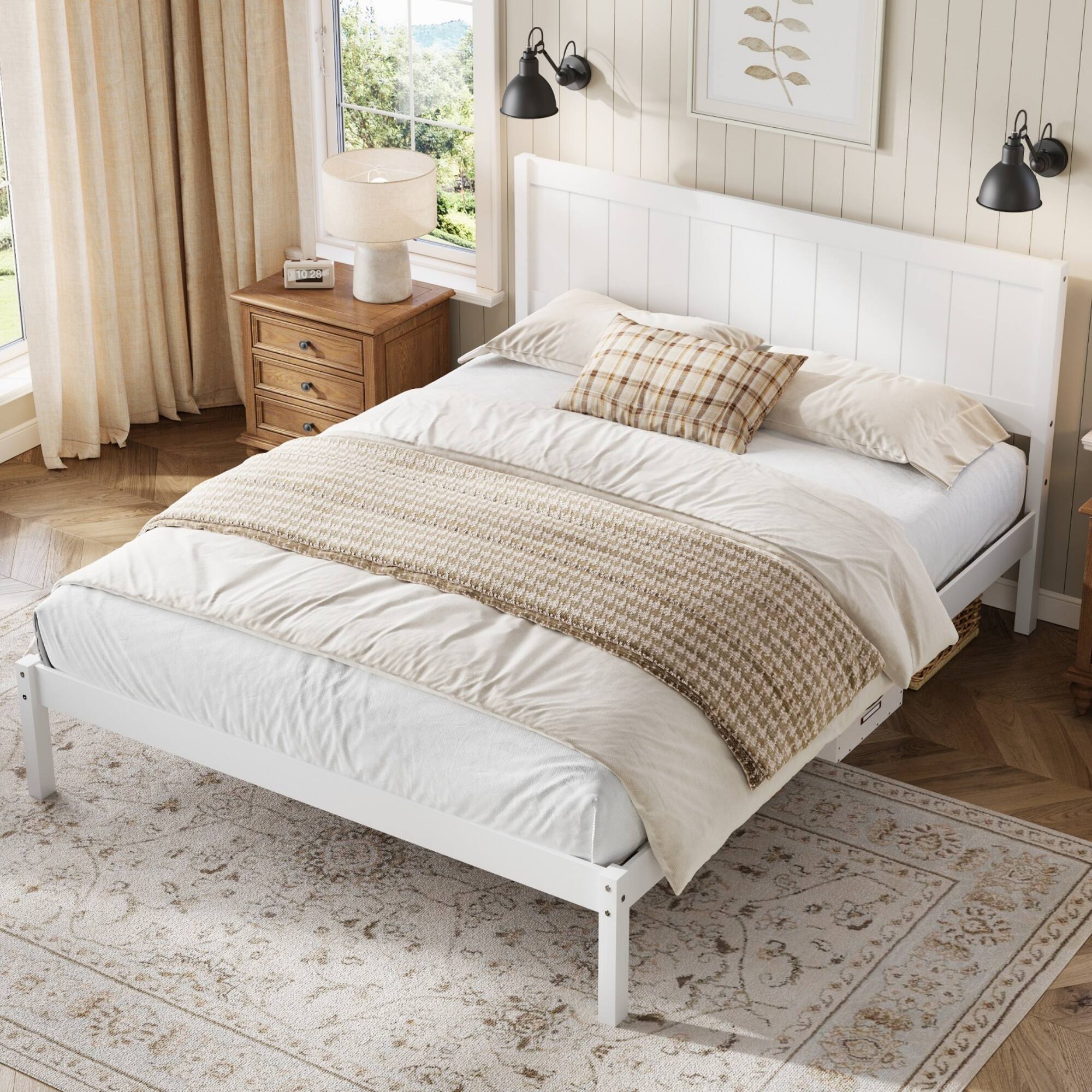Front. Whisen - Platform Bed Frame with Headboard, Wood Slat Support, No Box Spring Needed - White.