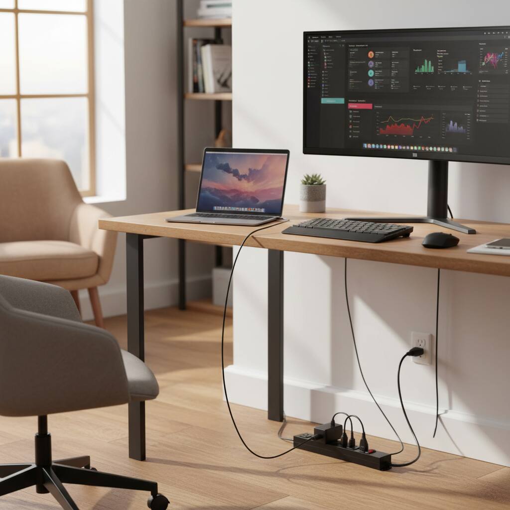 Alt View 2. Dazzed Corner - Metal Wall Mount Power Strip, 6 FT Power Cord - Black.