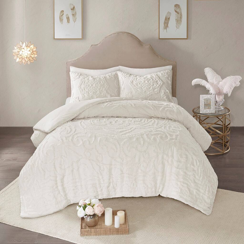 TinyHomie - 2 Piece Cotton Chenille Comforter Set Off-White Twin/Twin XL - Off White
