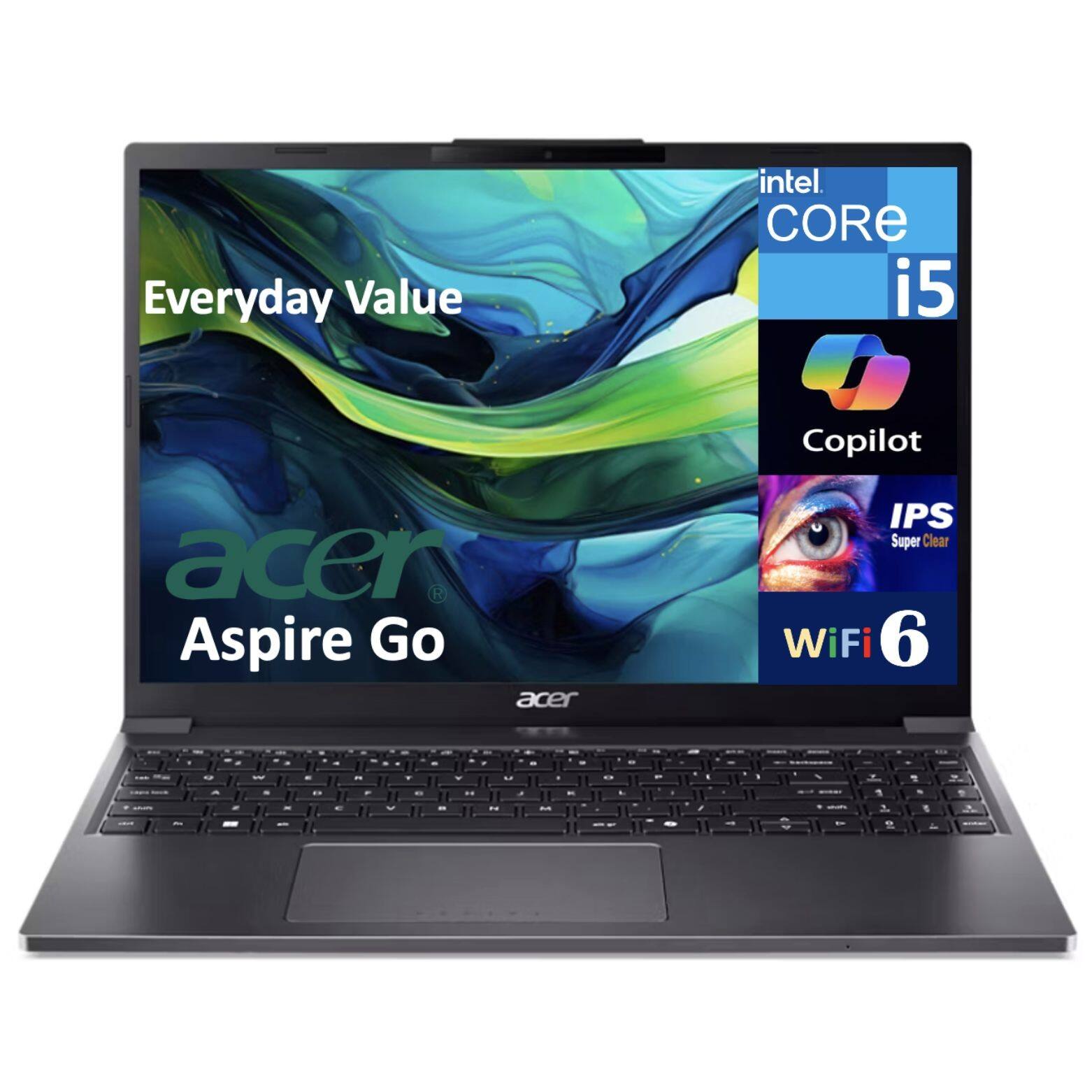 Everyday Value intel CORE i5 Copilot acer Aspire Go acer IPS Super Clear WiFi 6