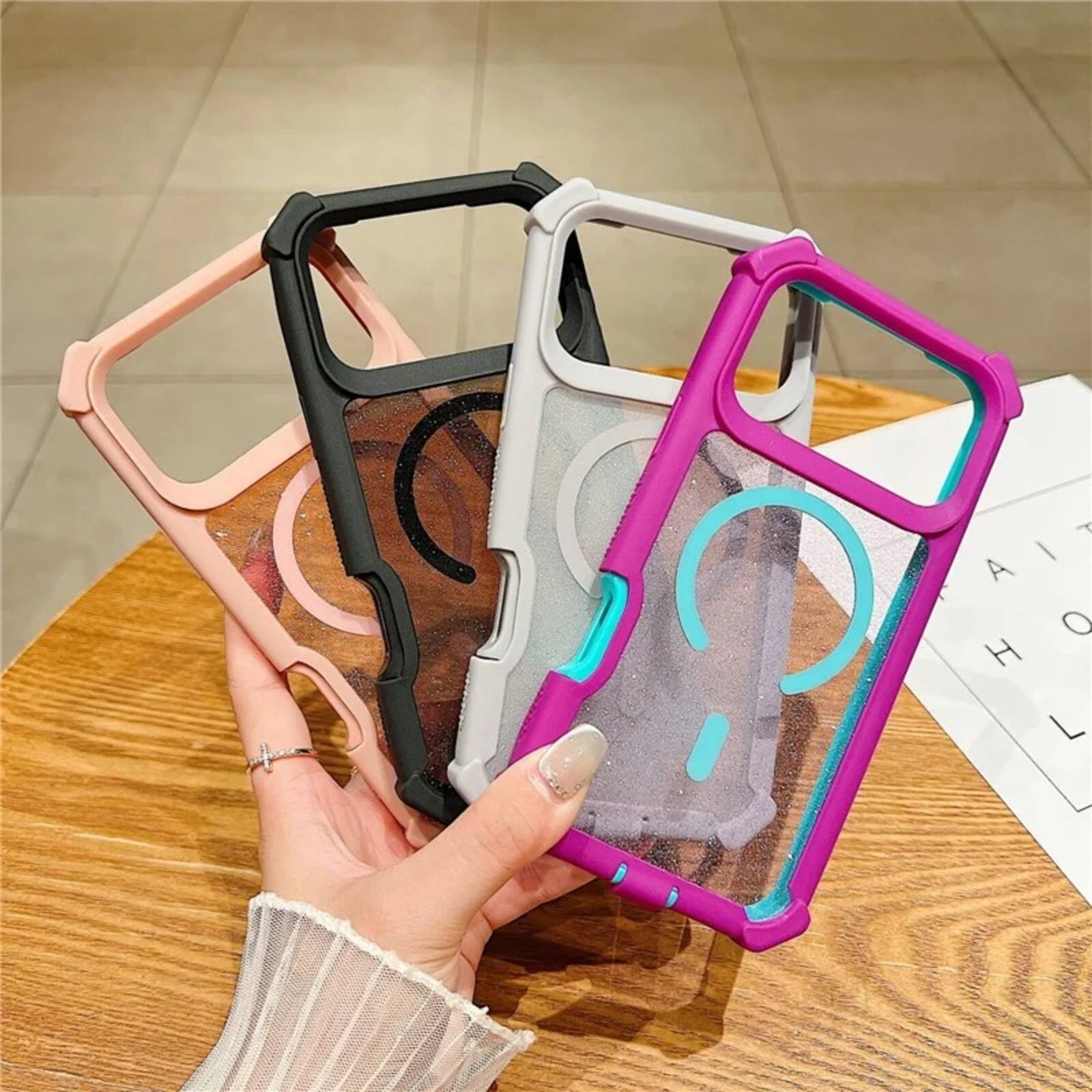 Back. UUCOVER - For Apple iPhone 17 Pro Max Magnetic Case Compatible with Magsafe Detachable 2 in 1 Shockproof Frame Glitter Clear Cover - purple.