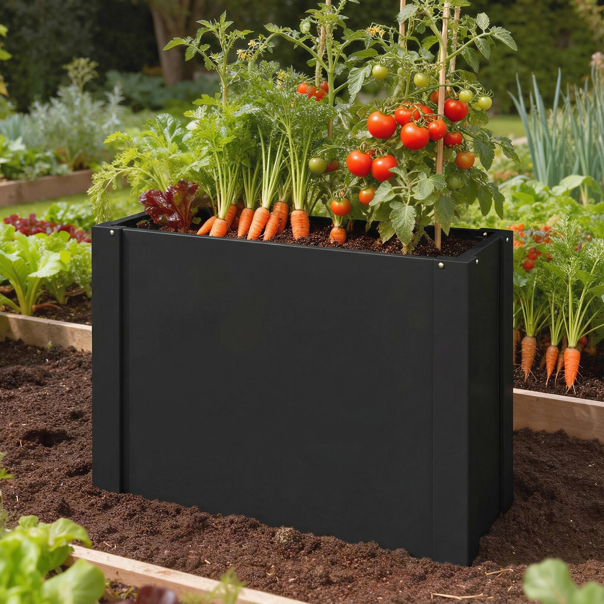 Alt View 7. Outsunny - Garden Bed Galvanized Planter Box Outdoor with Gloves for Gardening Vegetables, Flower, Herb - Black.