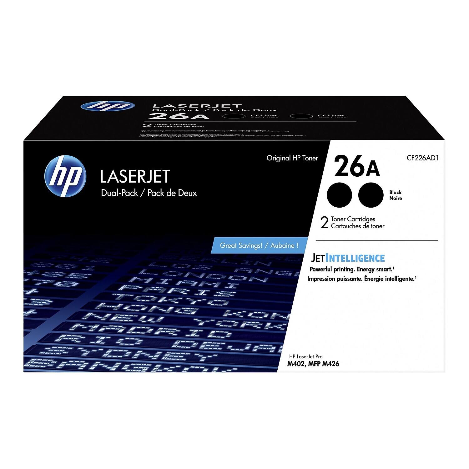 HP - 26A Standard Yield Toner Cartridge, 2/Pack (CF226AD) - Black