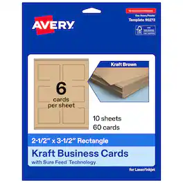 Avery - Printable Business Cards, 2.5" x 3.5", Kraft 60ct - Brown