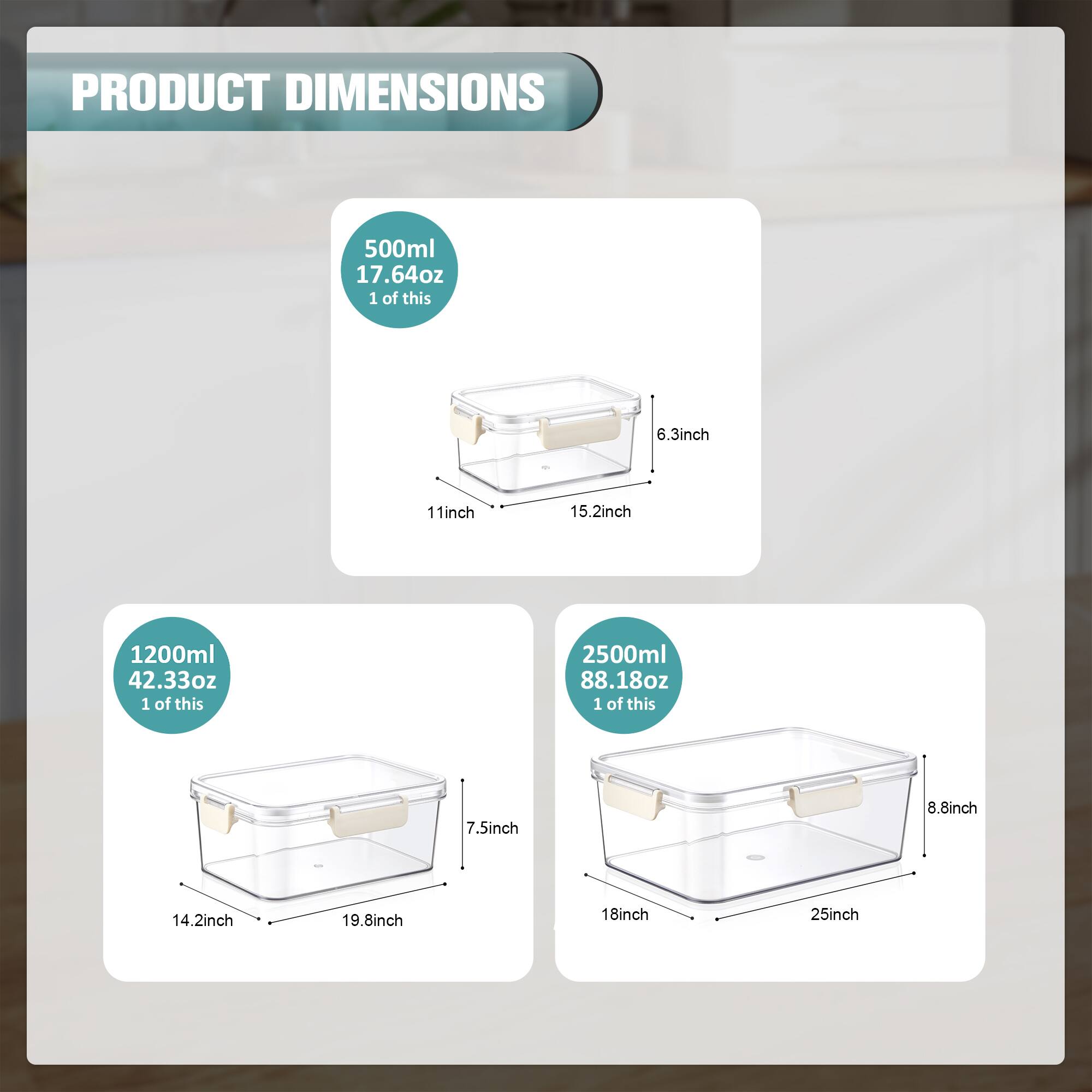 PRODUCT DIMENSIONS

- 500ml 17.64oz 1 of this
  - 6.3inch
  - 11inch
  - 15.2inch

- 1200ml 42.33oz 1 of this
  - 7.5inch
  - 14.2inch
  - 19.8inch

- 2500ml 88.18oz 1 of this
  - 8.8inch
  - 18inch
  - 25inch