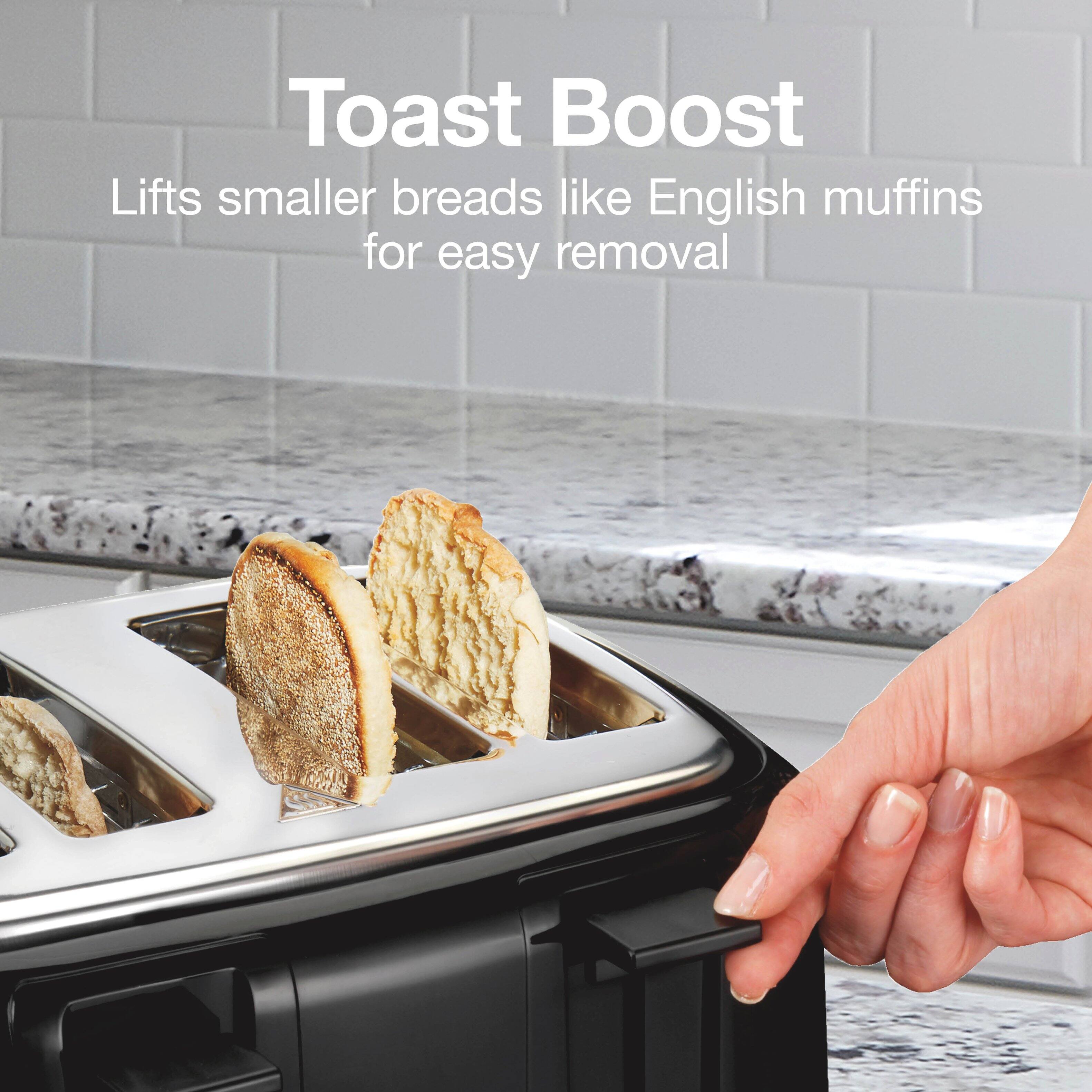 Toast Boost  
Lifts smaller breads like English muffins for easy removal