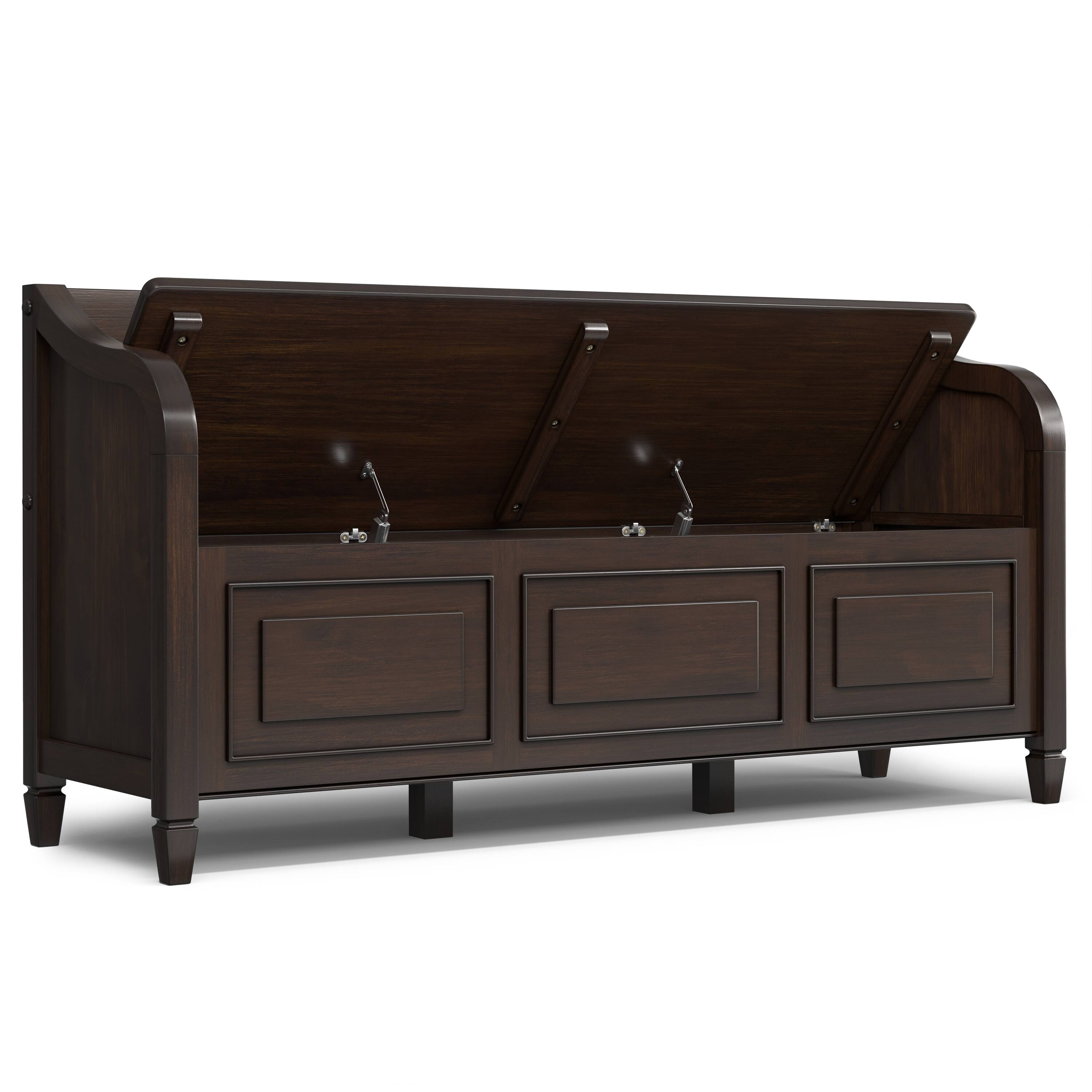 Back. Simpli Home - Connaught SOLID WOOD 56 inch Wide Traditional Wide Entryway Storage Bench in Chestnut Brown - Chestnut Brown.