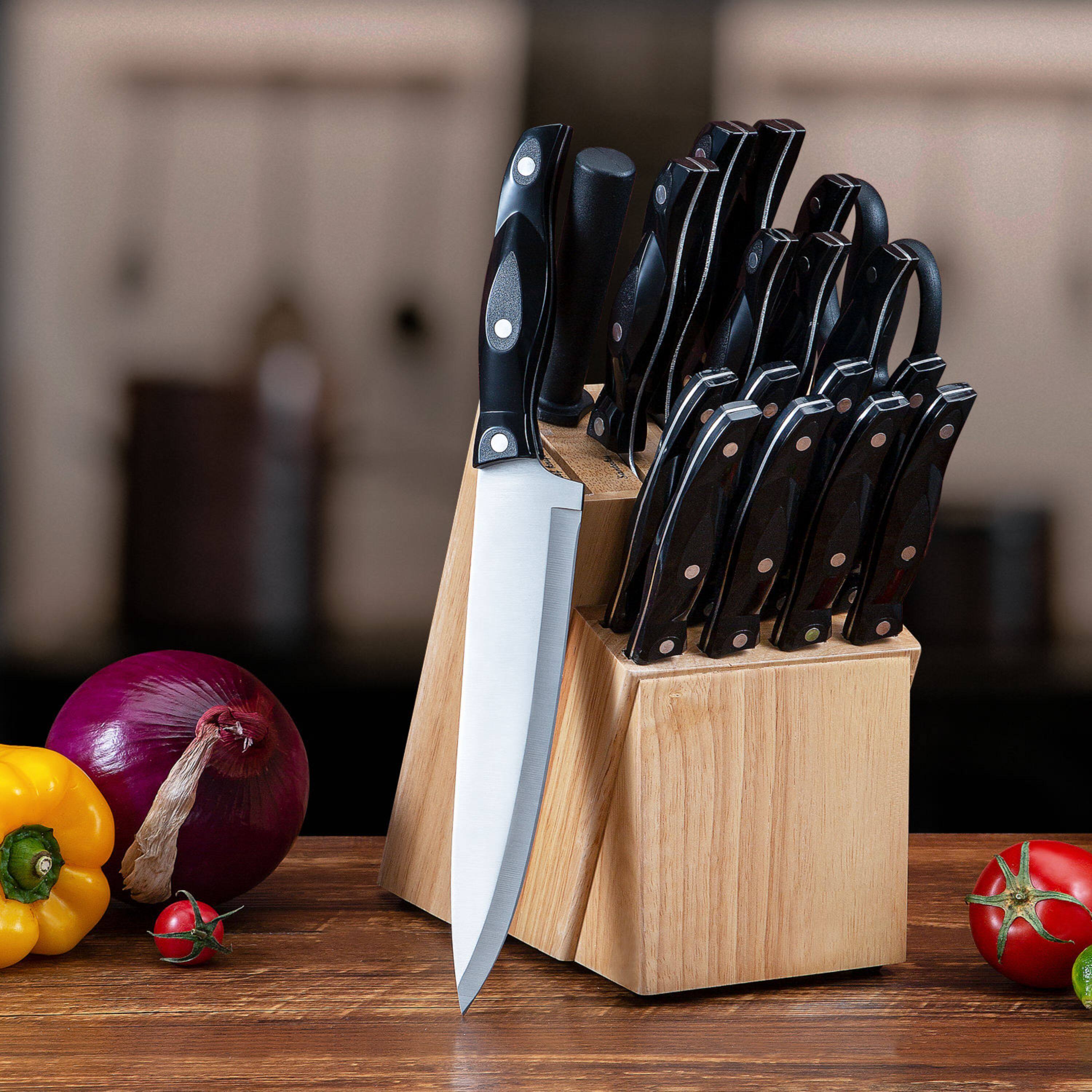 Alt View 1. Kitcheniva - 19-Piece Stainless Steel Knife Set with Oak Wood Block & ABS Handles.