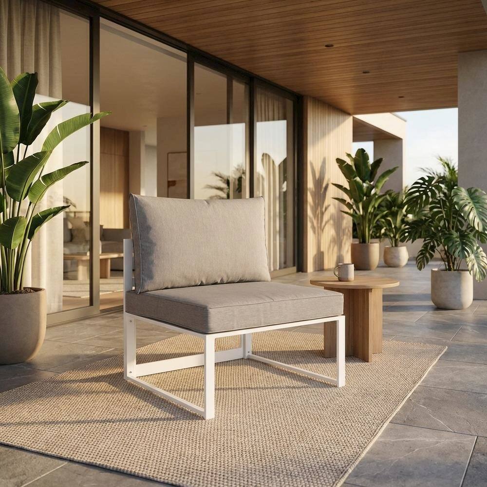 Angle. Outdoor Escape - Outdoor Patio Chair With Back Cushion And Sturdy Frame - White.
