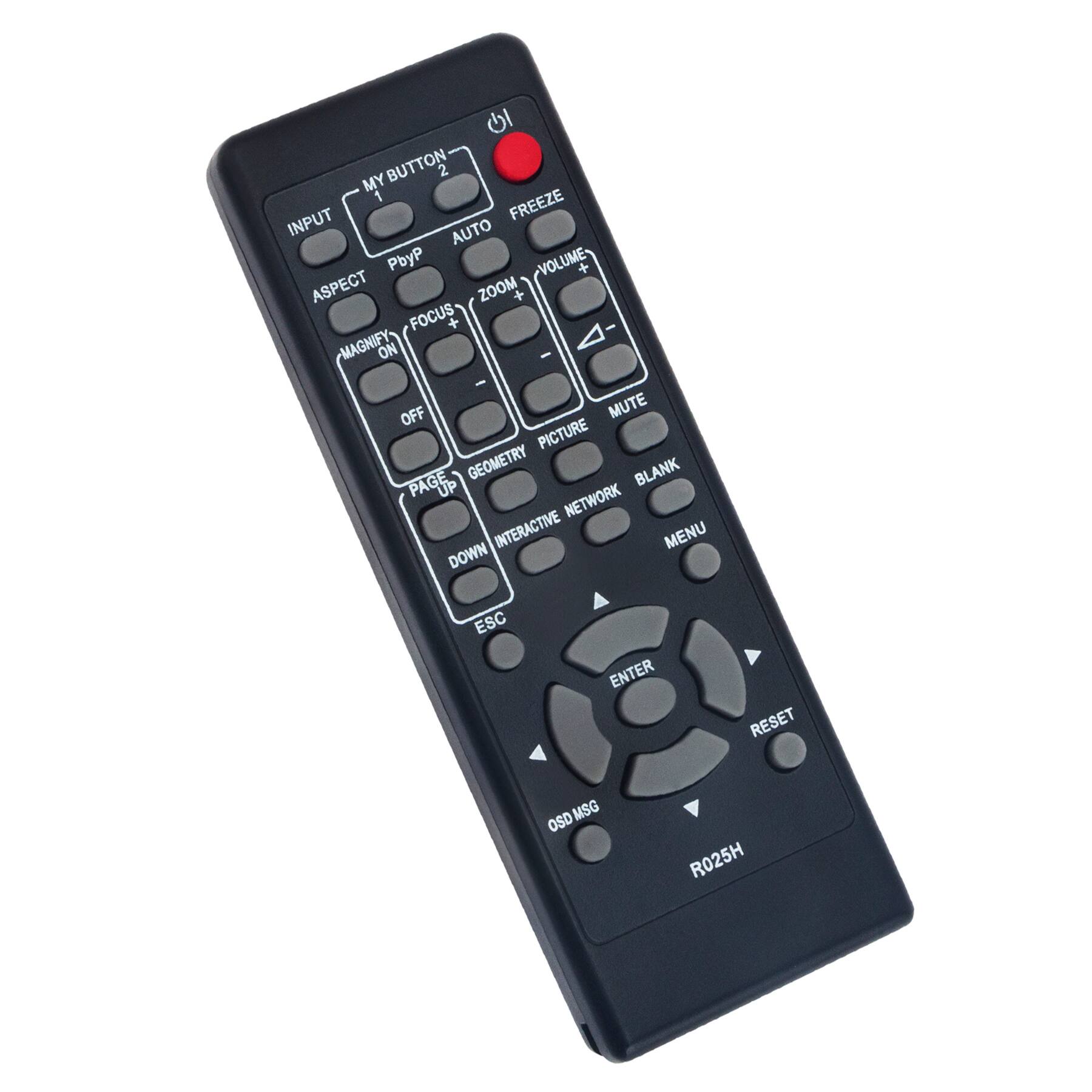 MY BUTTON 2  
INPUT  
ASPECT  
Pbyp  
AUTO  
FREEZE  
VOLUME +  
VOLUME -  
MUTE  
PICTURE  
ZOOM +  
ZOOM -  
FOCUS +  
FOCUS -  
MAGNIFY ON  
MAGNIFY OFF  
GEOMETRY  
BLANK  
NETWORK  
PAGE UP  
PAGE DOWN  
INTERACTIVE MENU  
ESC  
ENTER  
RESET  
OSD MSG  
R025H