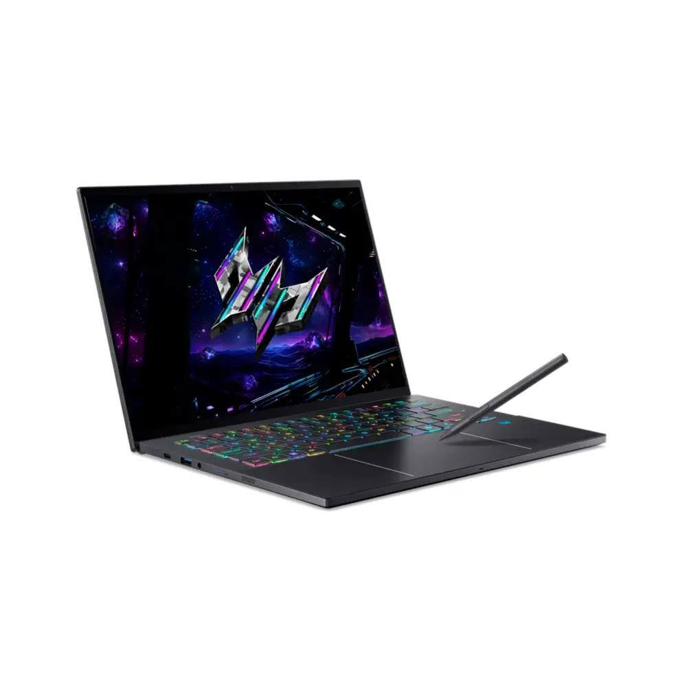 Angle. Acer - Predator Triton 14 PC 14.5″ WQXGA+ 120Hz Intel Core Ultra 9 NVIDIA GeForce RTX 5070 32 GB RAM 2 TB SSD PT14-52T-96T3 - Charcoal Black.