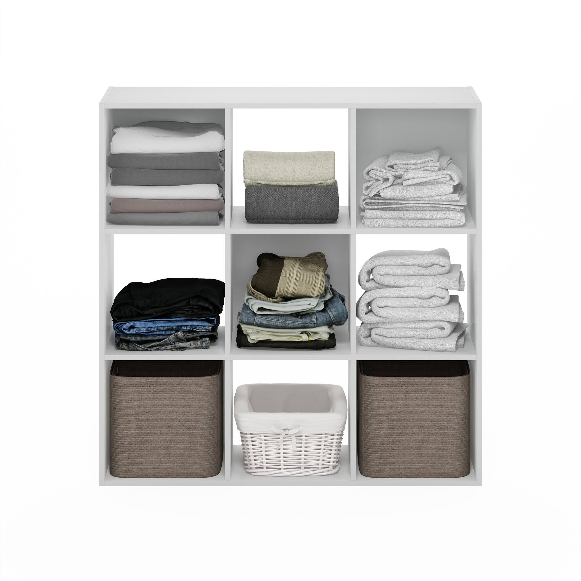 Alt View 4. Furinno - Pelli Cubic Multipurpose Clothing & Closet Storage Organizer Shelf, 9-Cube - White.
