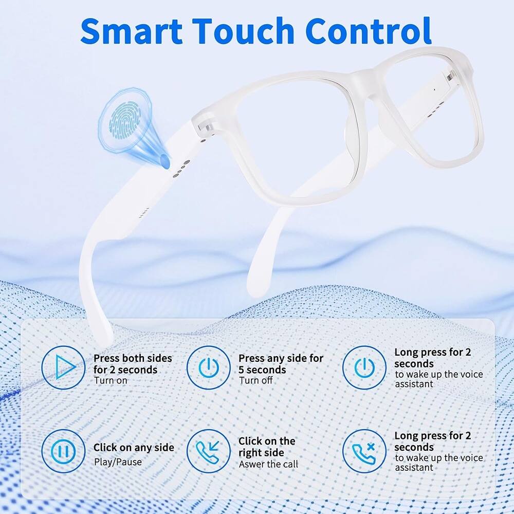 Smart Touch Control

- Press both sides for 2 seconds
  - Turn on

- Press any side for 5 seconds
  - Turn off

- Long press for 2 seconds
  - to wake up the voice assistant

- Click on any side
  - Play/Pause

- Click on the right side
  - Answer the call

- Long press for 2 seconds
  - to wake up the voice assistant