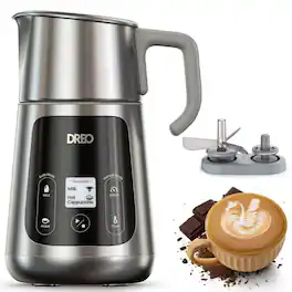 DREO - All-in-1 Electric Foam Maker Milk Frother, 30+ Drinks, Easy to Clean, Dishwasher Safe, LED display - Silver