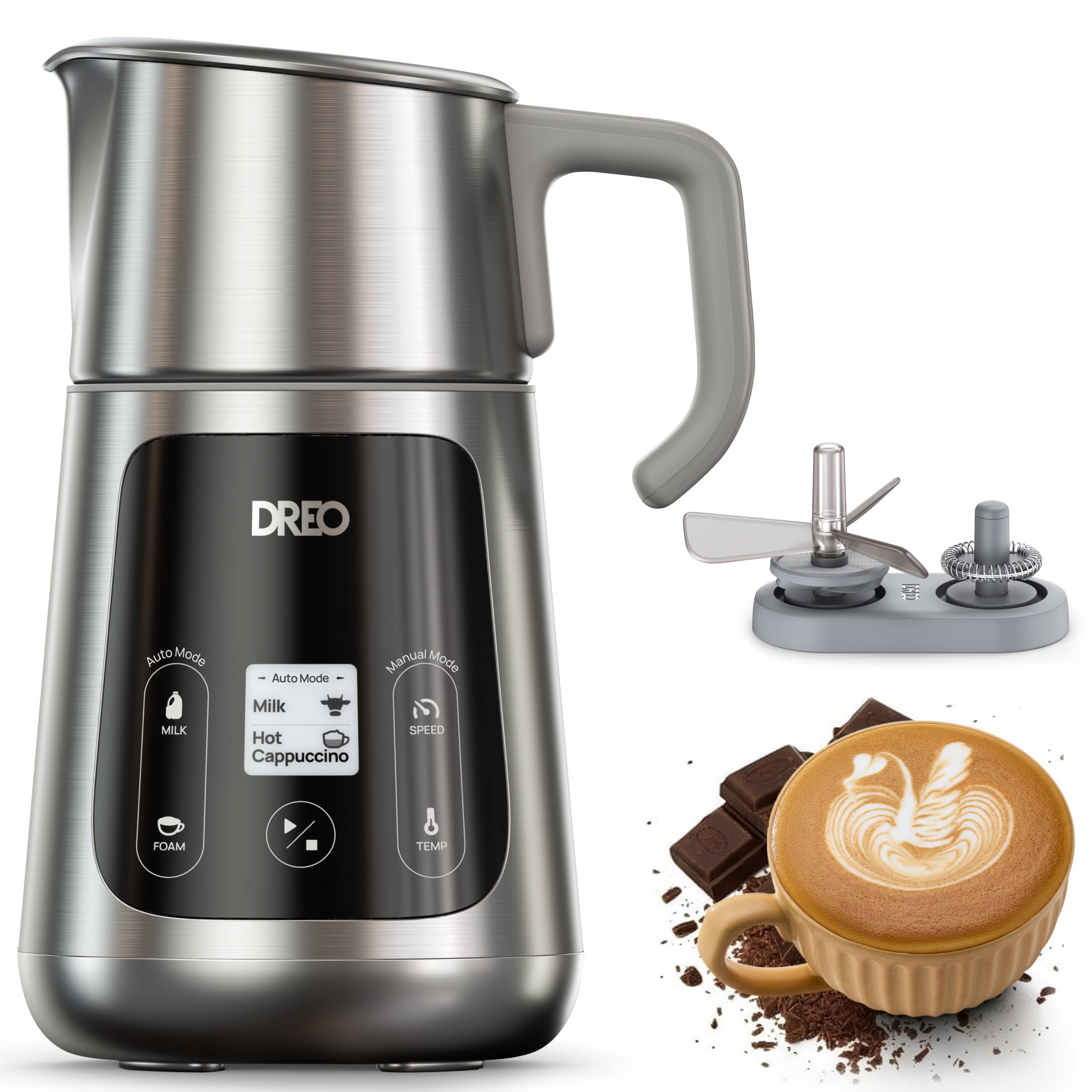DREO - All-in-1 Electric Foam Maker Milk Frother, 30+ Drinks, Easy to Clean, Dishwasher Safe, LED display - Silver
