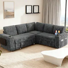Dyonery - 85" Modular Sectional Sofa with Pull Out Bed,Chenille Fabric 5 Seat Sectional Sofa with Storage,for Living Room - Dark Dray