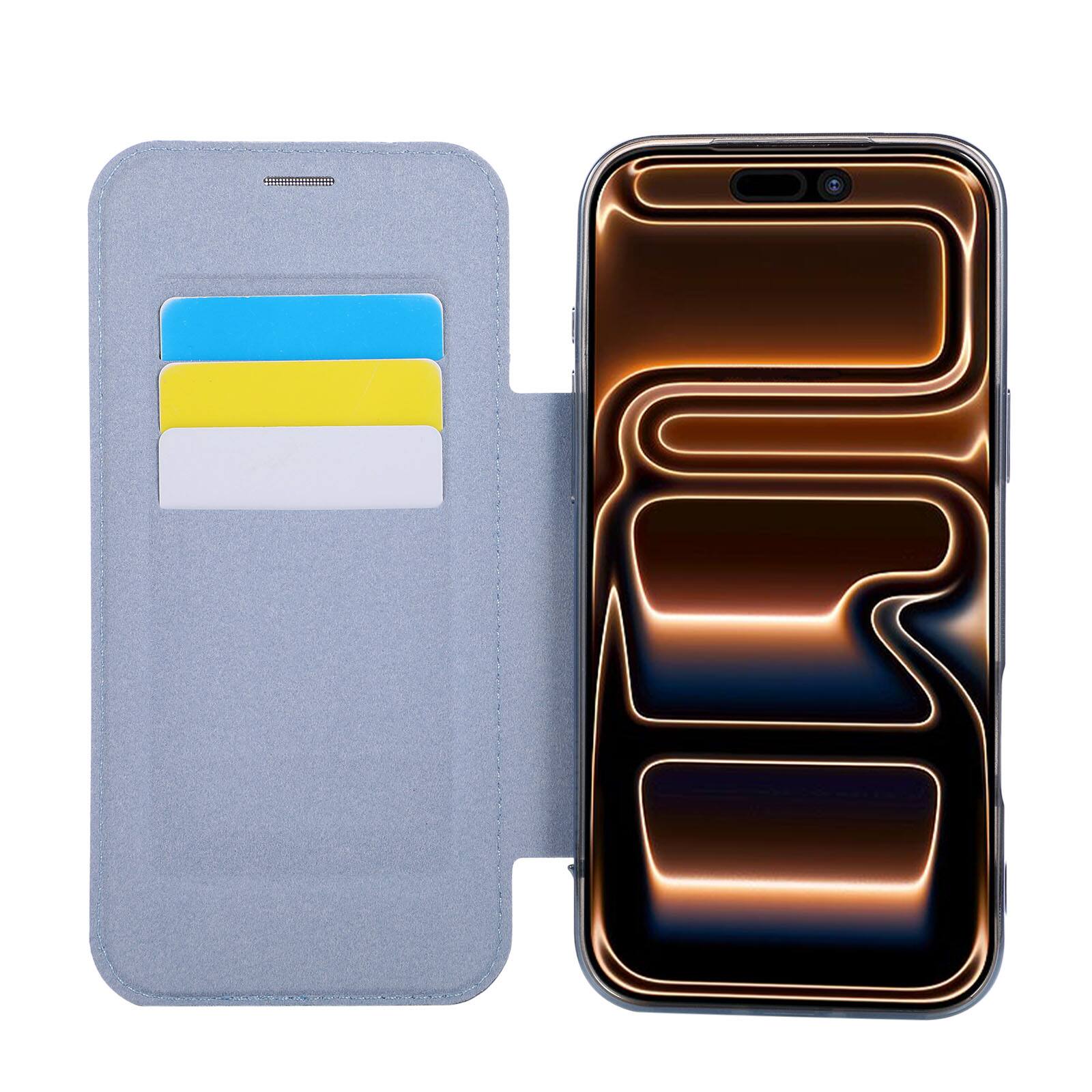 Alt View 4. Dteck - Floral Relief Faux Leather Flip Wallet Case for Apple iPhone 17 Pro Max,Mag Safe Electroplated Slim Clear Back Cover - Blue.