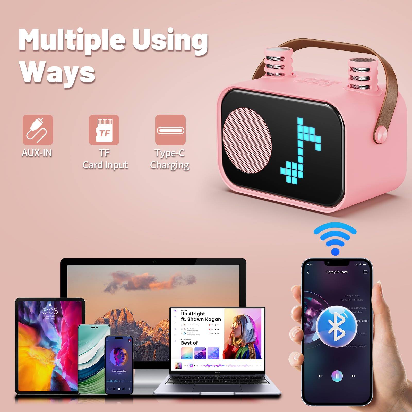 Multiple Using Ways

AUX-IN
TF Card Input
Type-C Charging

I stay in love
It's Alright ft. Shawn Kagan
Best of SanE