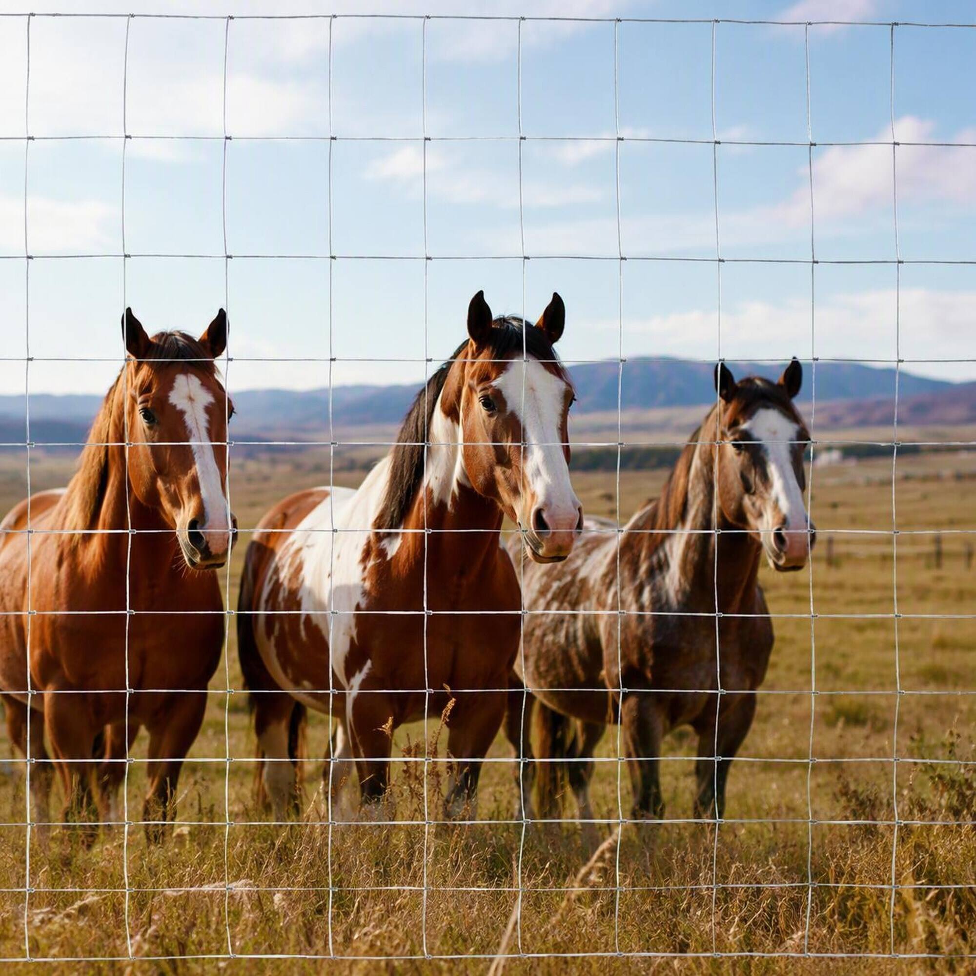 Left. RYHNUYNE - Galvanized Farm Fence 5ft x 164ft Advanced Weave Steel Wire Enclosure for Cattle Horses Sheep and Garden Protection.