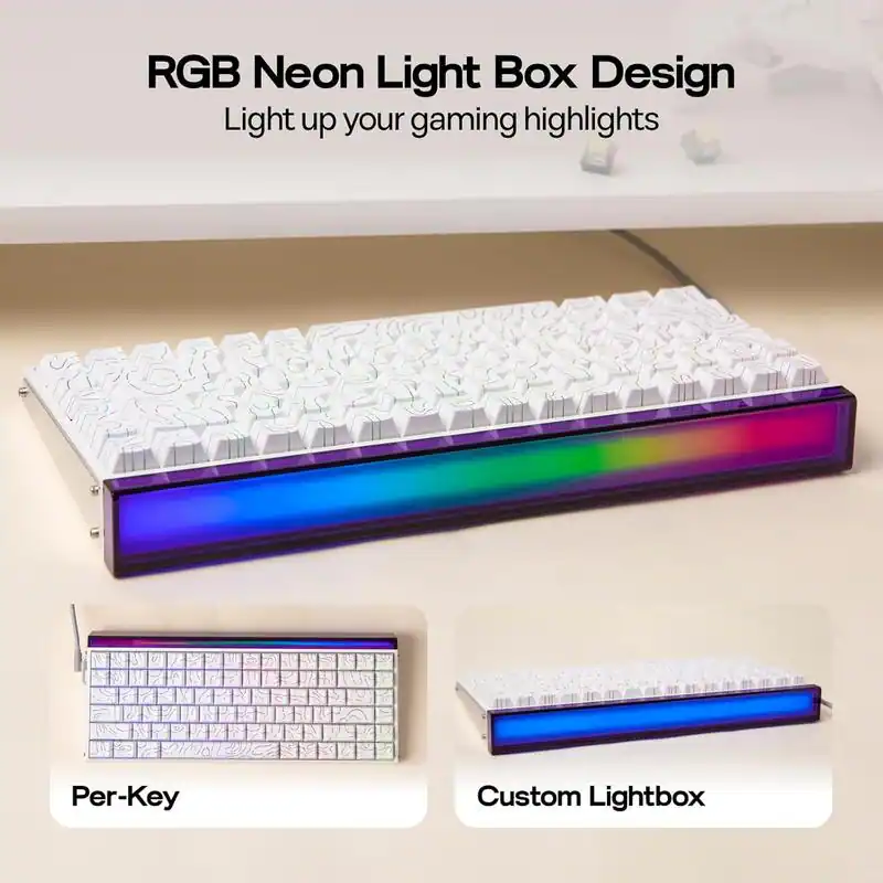 RGB Neon Light Box Design  
Light up your gaming highlights  

Per-Key  
Custom Lightbox