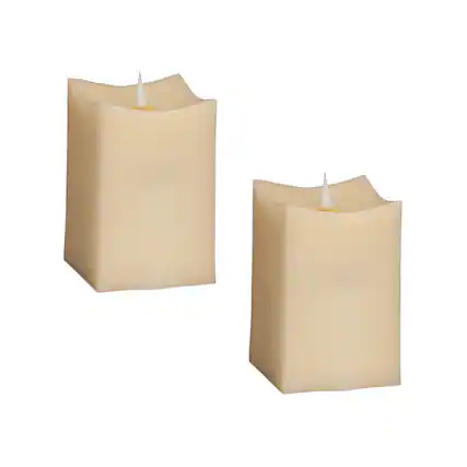 Front. BreeBe - Simplux LED Squared Candle with Moving Flame and Remote (Set of 2) - Beige.