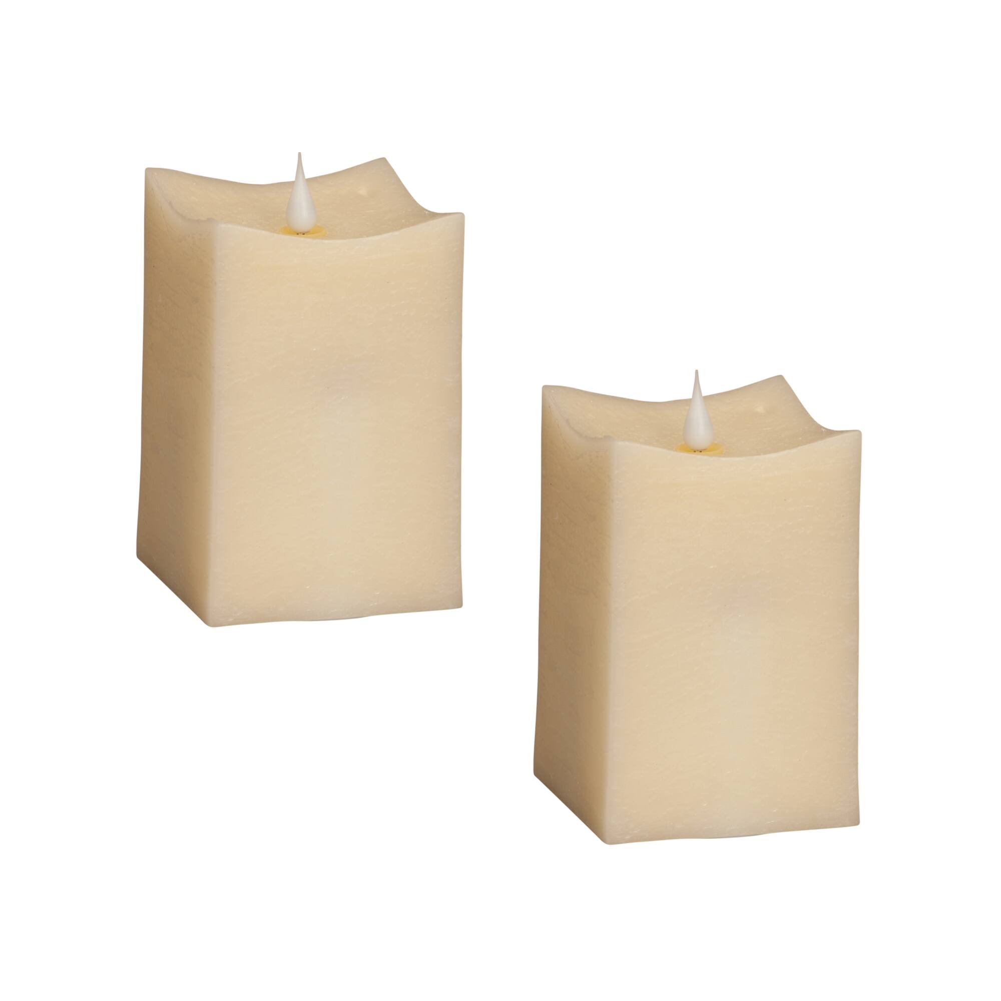 Front. BreeBe - Simplux LED Squared Candle with Moving Flame and Remote (Set of 2) - Beige.