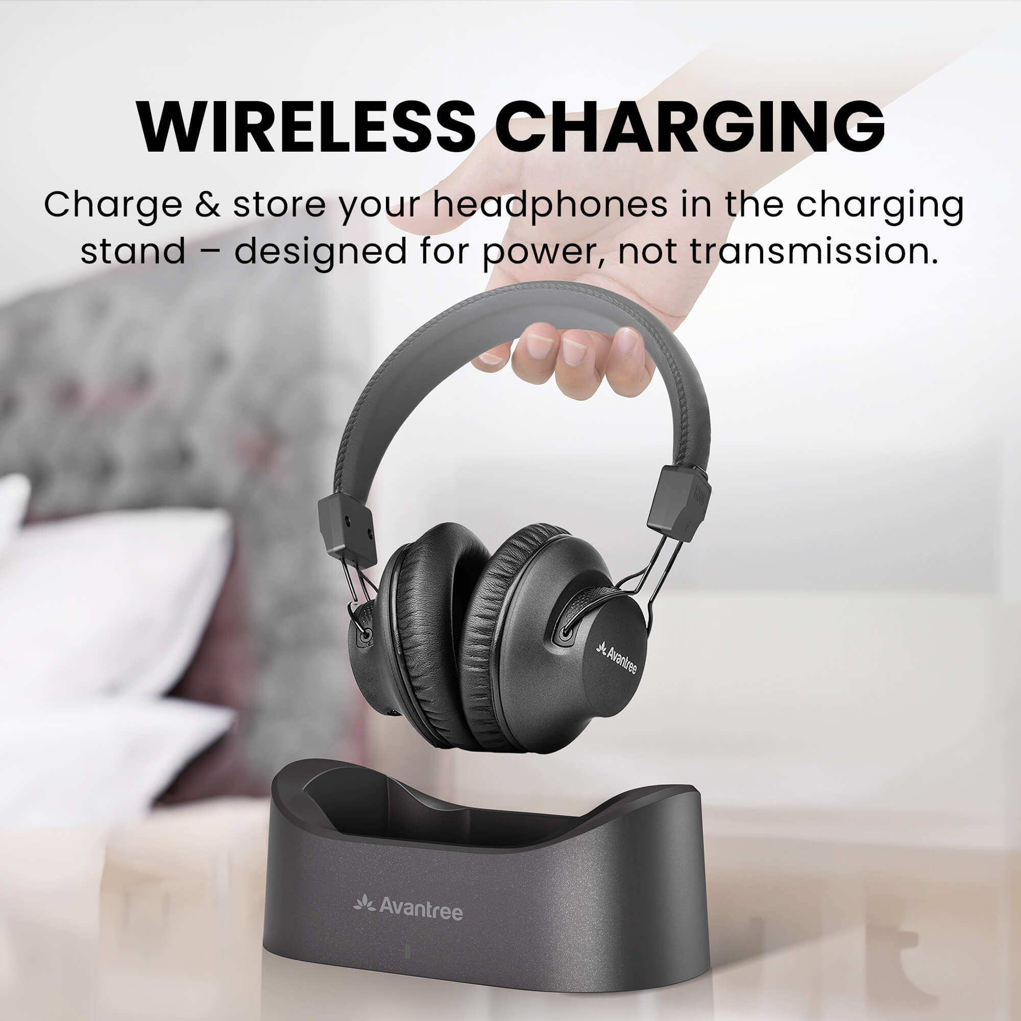 Left. Avantree - Audition 3 - Bluetooth Over-Ear Headphones with Wireless Charging Dock.