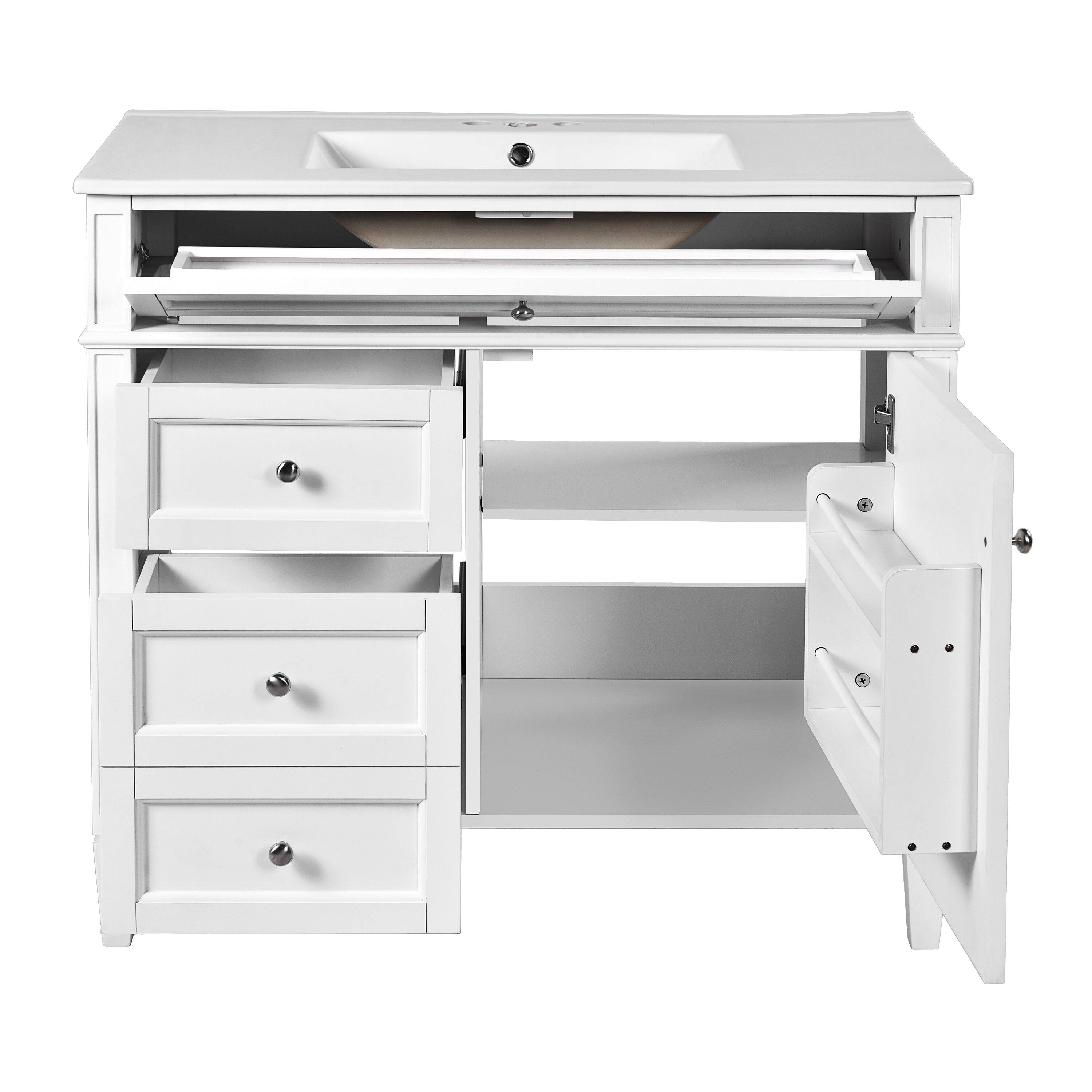 Alt View 9. Boyel Living - 36 Inch Modern Bathroom Vanity with Ceramic Sink Three Drawers White - White.