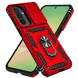 UUCOVER - Rugged Protective Case for Samsung Galaxy A17 5G ,Shockproof TPU+PC Case Slide Camera Cover Ring Holder Stand Cover - Red