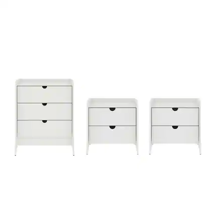 Front. Manhattan Comfort - Coney Mid-Century Modern 3-Piece Dresser Set - White.