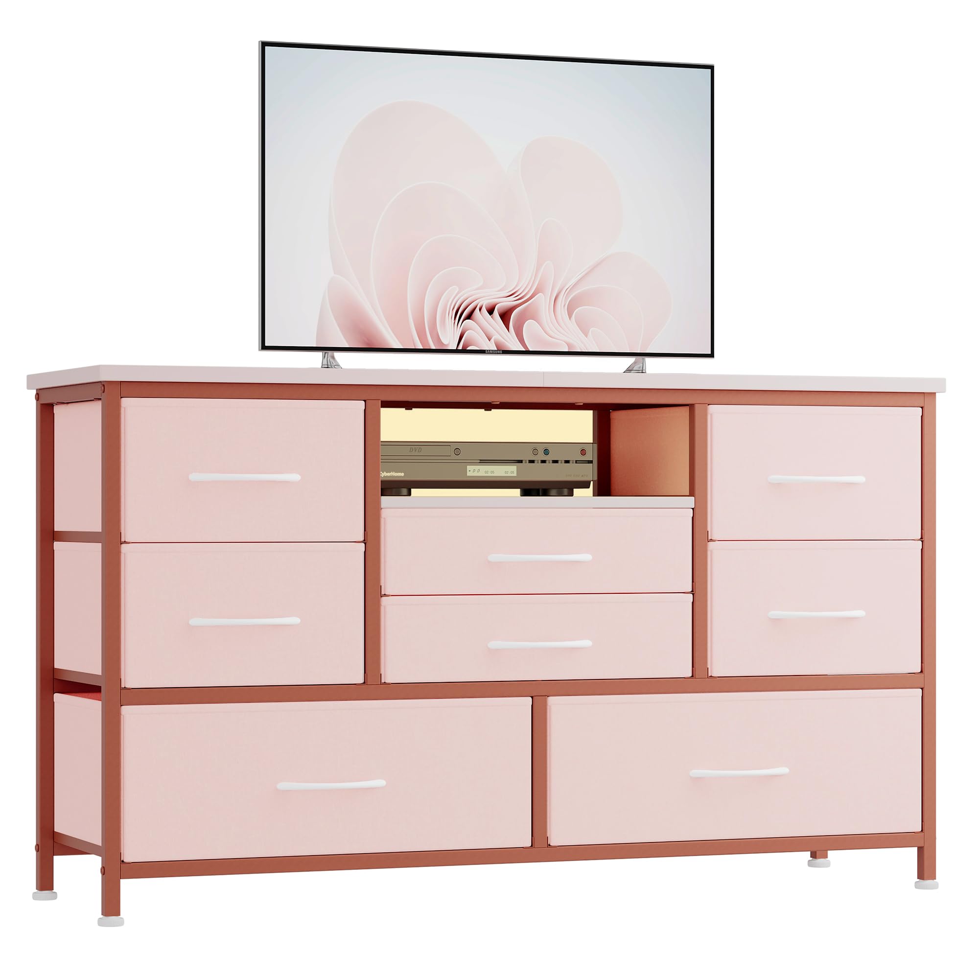 Alt View 3. GARVEE - 8 Drawer LED TV Stand with Power Outlet, Media Console for 55-Inch TVs, 22 Color Lighting Modes Storage Cabinet - Pink.