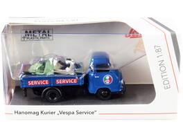 Hanomag Kurier Transporter "Vespa Service" with 2 Vespas (Green and Cream) 1/87 (HO) Diecast Models by Schuco - Blue