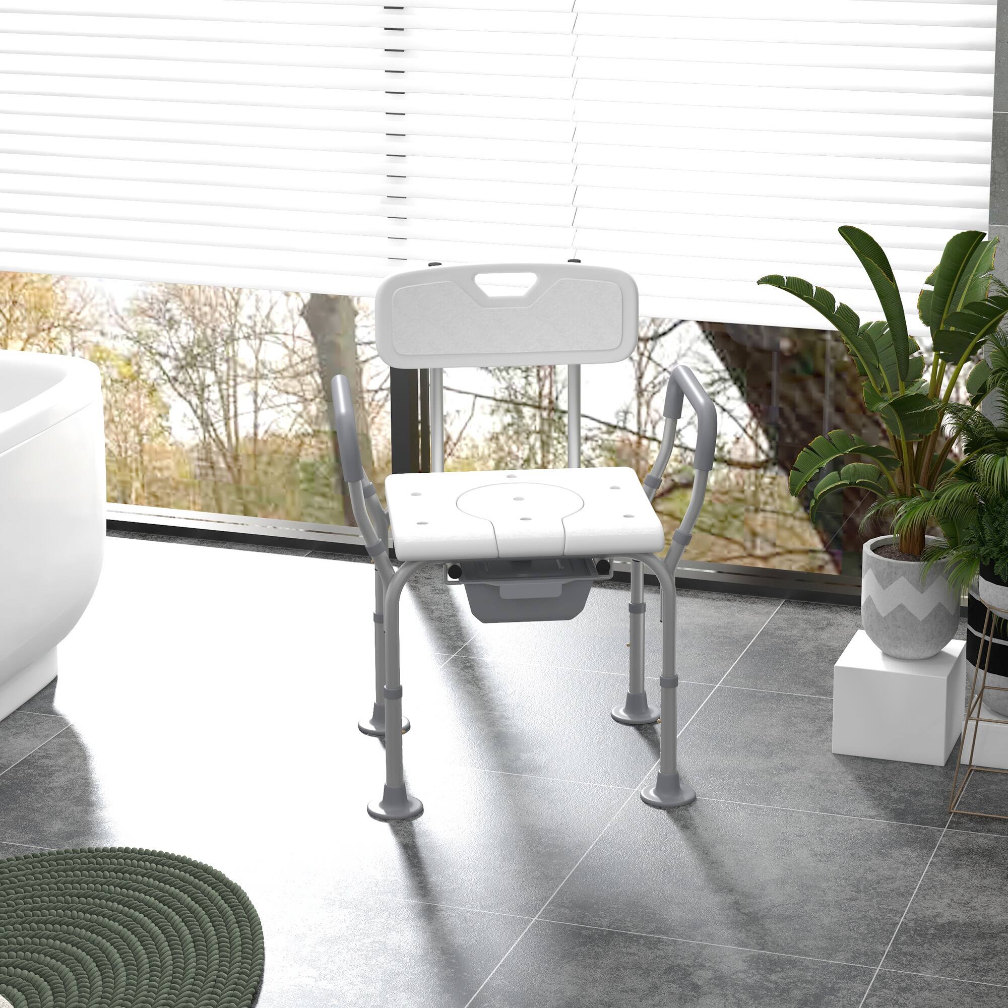 Alt View 1. Homcom - 3-in-1 Shower Chair with Back and Arms, Height Adjustable Bedside Commode, Raised Toilet Seat - White.