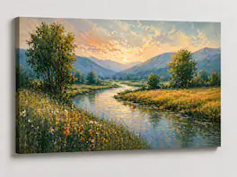 FC Design - Large Canvas 24x36" Pastoral River Meadow Landscape Art Painting Wall Décor - MultiColor
