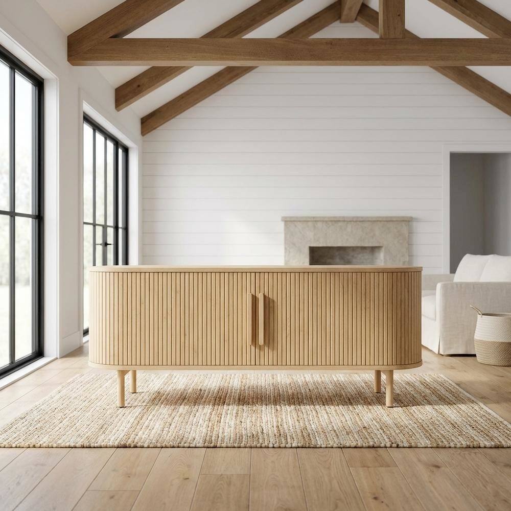 Alt View 4. FurniFact - Wooden Record Player Cabinet with Vinyl Storage for Entertainment Rooms - Ash.