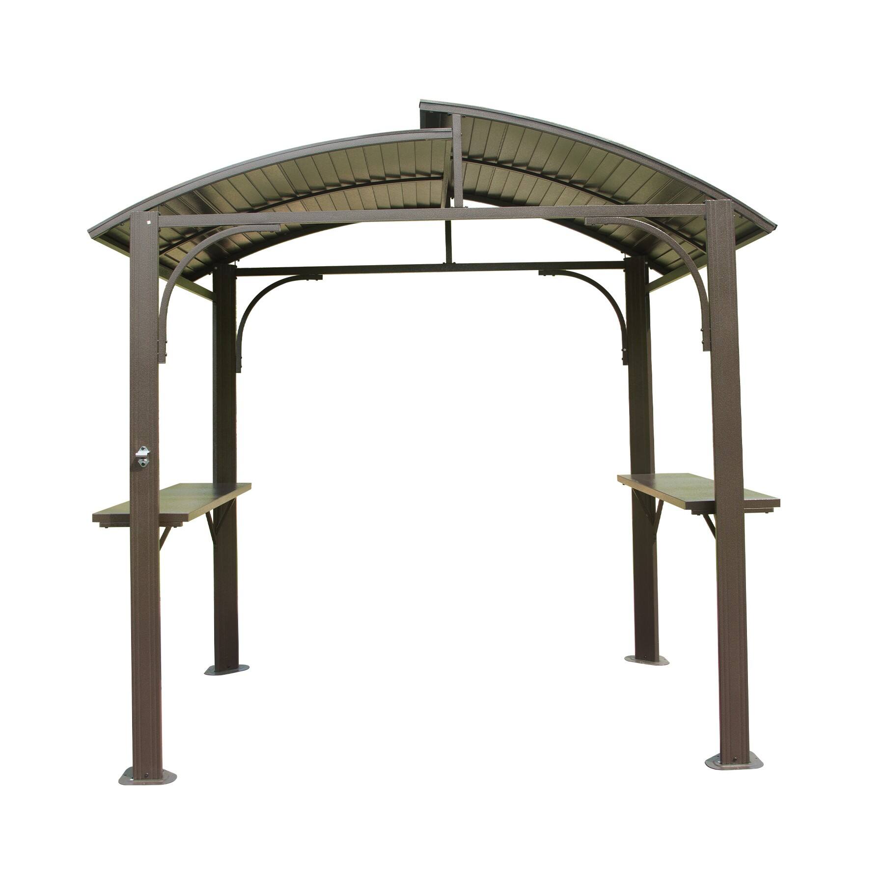 Alt View 4. Mondawe - 8' X 5' Grill Gazebo with Double Steel Roof and Side Shelves - Brown.