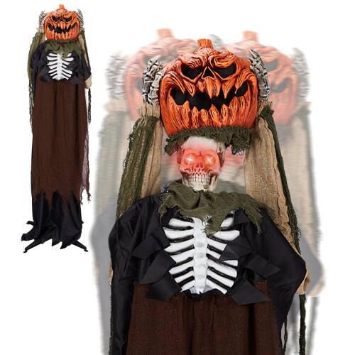 Alt View 1. Winado - 5.6FT Halloween Scary Pumpkin Man w/ Crooked Head, Lighted Eyes, Adjustable Arms Prop for In/Outdoor Holiday Decorations - Brown & Orange.