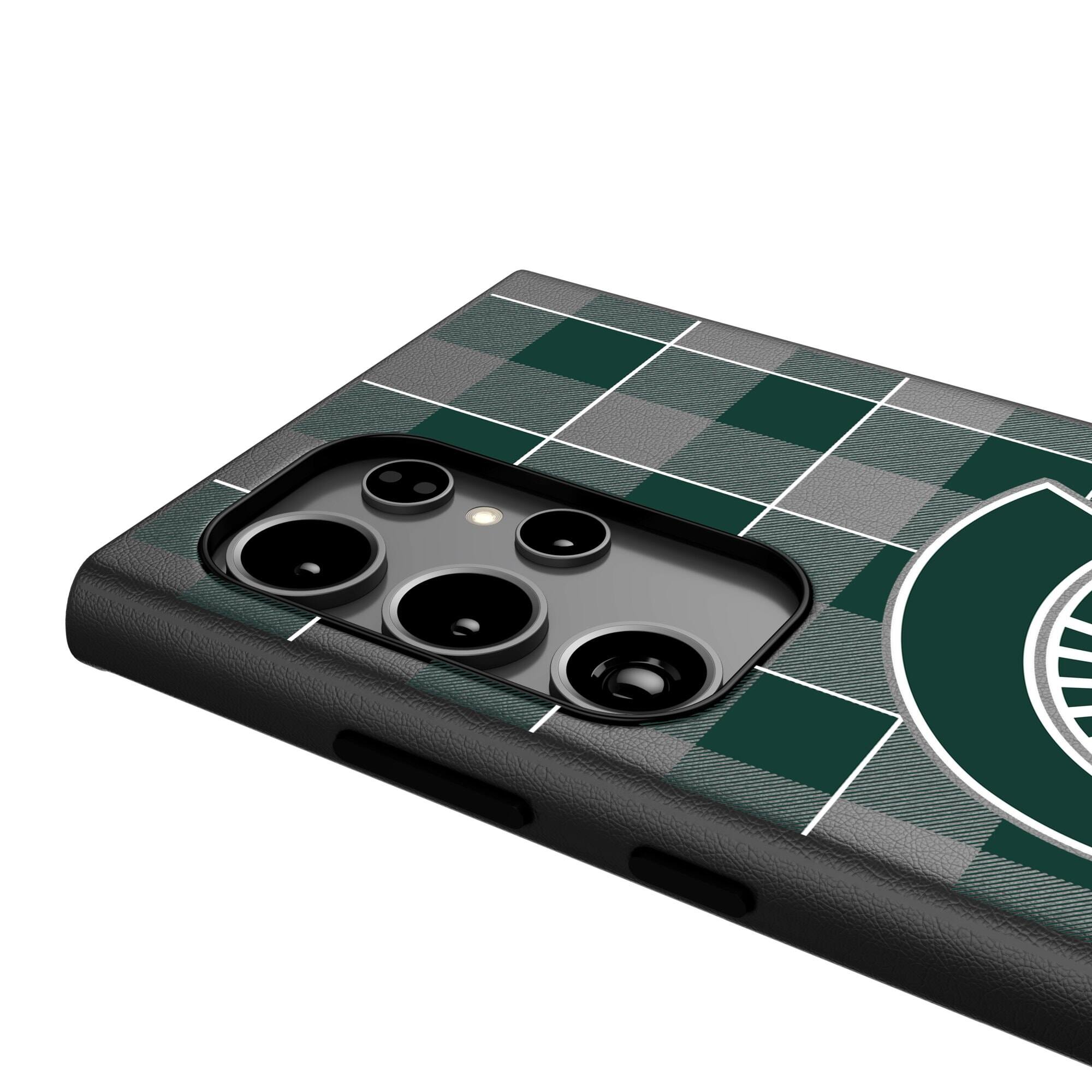 Alt View 3. Keyscaper - Michigan State Spartans Plaid Galaxy Magnetic Bump Case - S25 Ultra - Black.