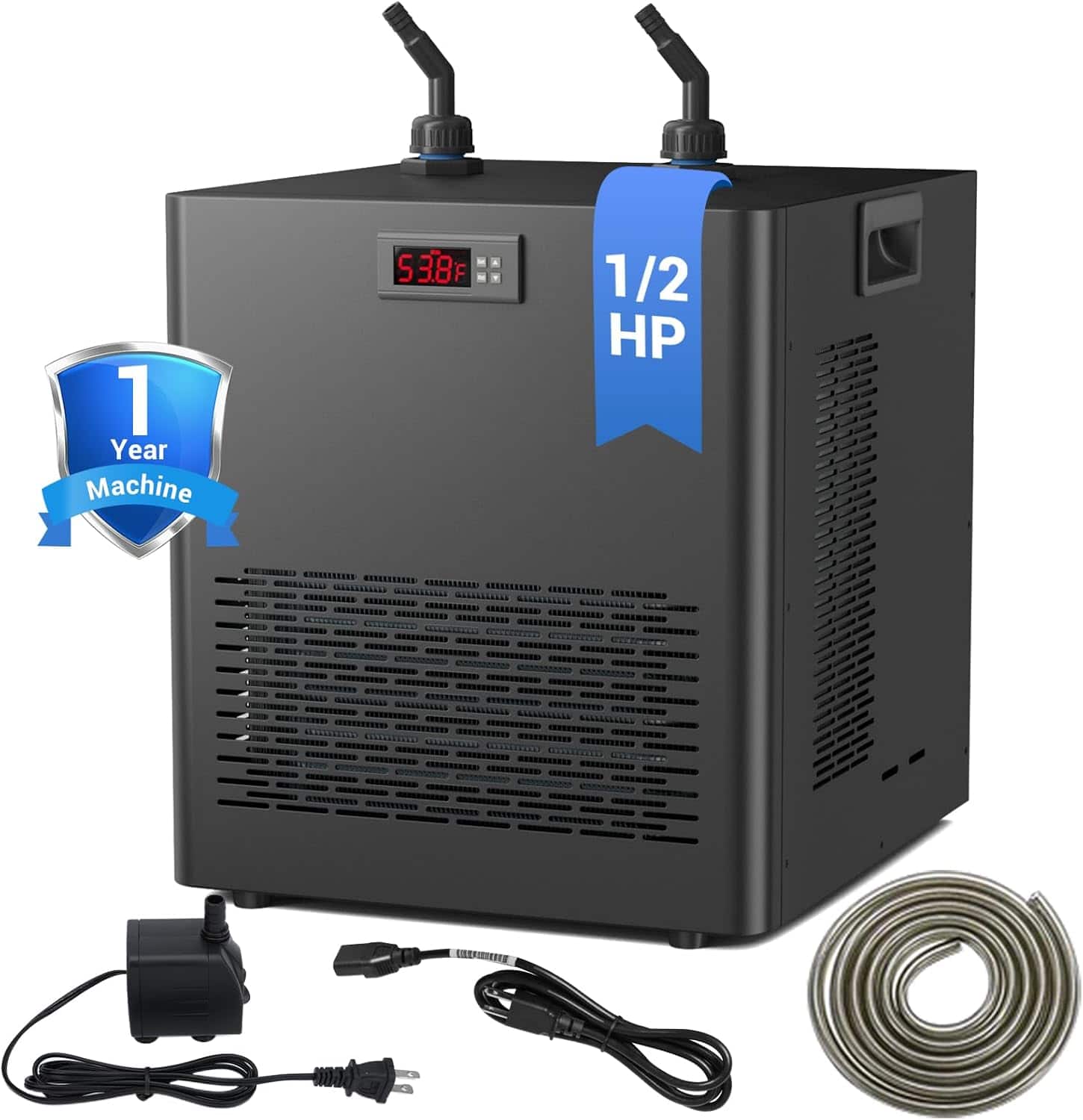 Mirfee - 1/2 HP Aquarium Chiller, Ice Bath Water Chiller for Cold Plunge with Quiet Design Compressor & Pump - 132gal 1/2 HP