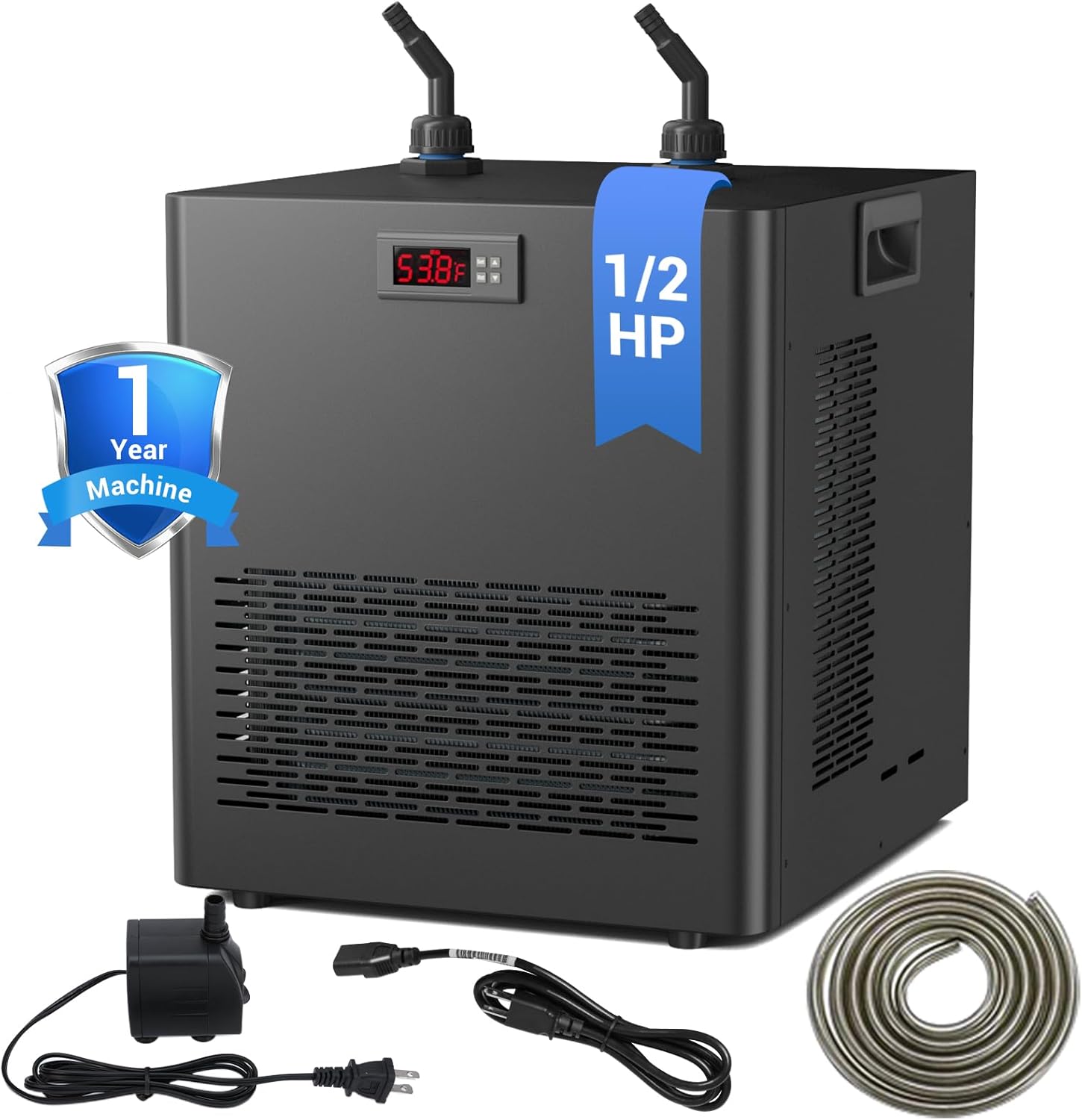 Mirfee - 1/2 HP Aquarium Chiller, Ice Bath Water Chiller for Cold Plunge with Quiet Design Compressor & Pump - 132gal 1/2 HP