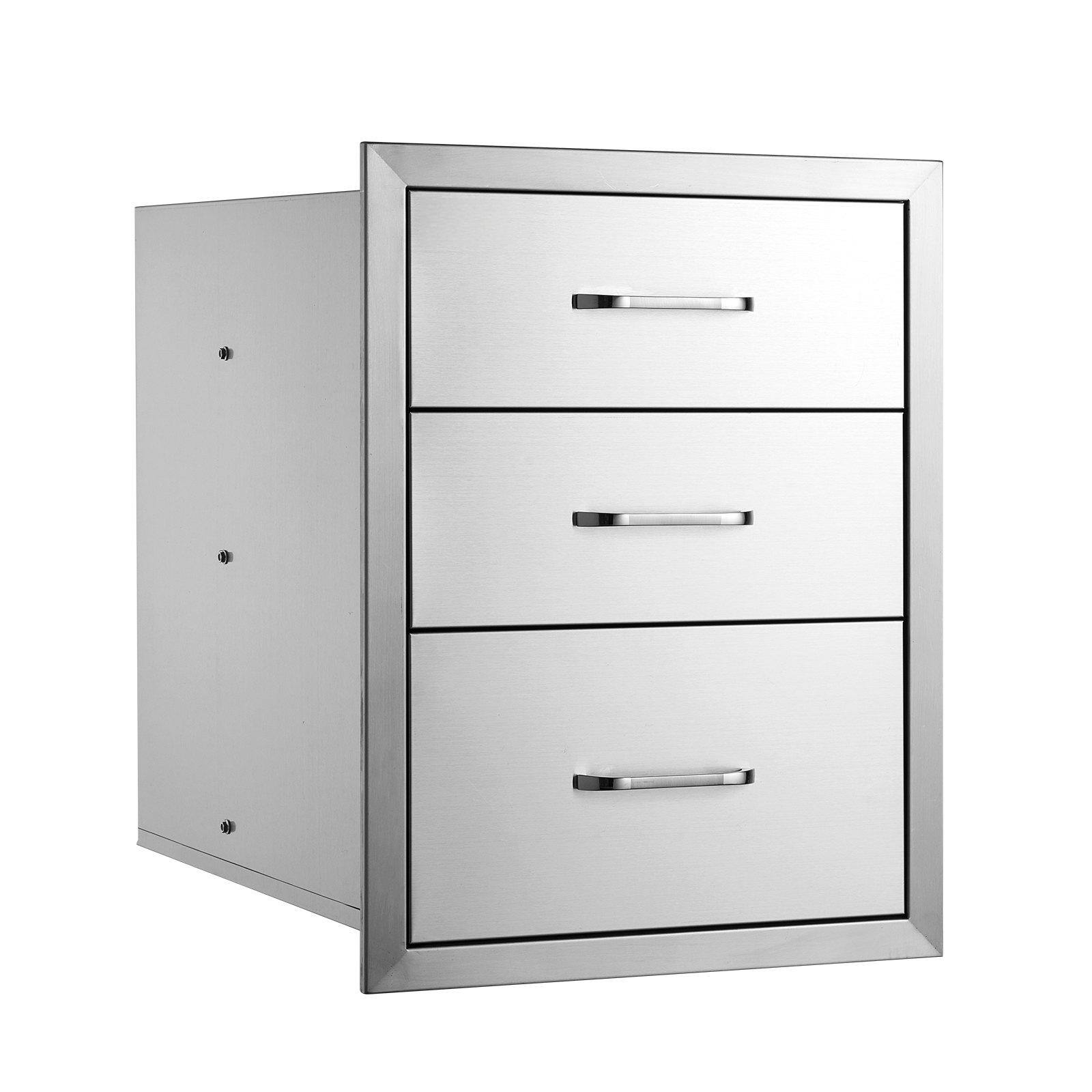 Glintex - 18x20.5 Inch Stainless Steel Triple Access BBQ Drawers with Smooth Sliding Rails and Chrome Handle - Natural