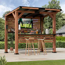 Modern Shade Outdoor Living Spaces - Modern Shade The Aura Cedar Wood Entertainment Bar Center, TV Mount