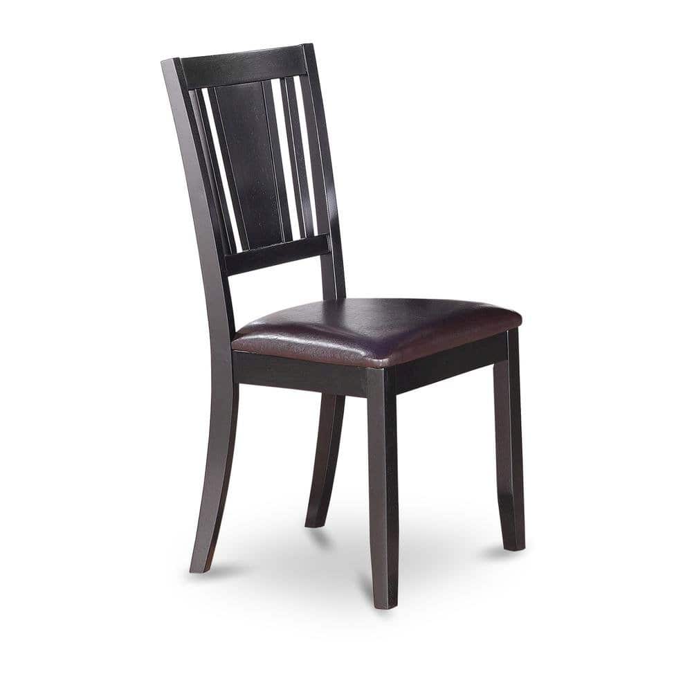 FurniFact - Elegant Wooden Dining Chairs with Faux Leather Seat – Set of 2 - Black