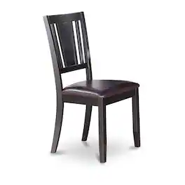 FurniFact - Elegant Wooden Dining Chairs with Faux Leather Seat – Set of 2 - Black