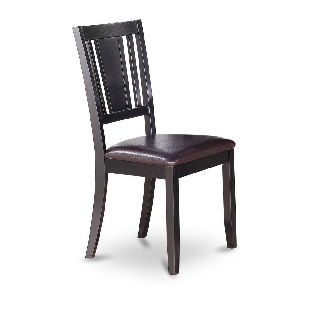 Front. FurniFact - Elegant Black Wooden Dining Chairs with Faux Leather Seat – Set of 2 - Black.