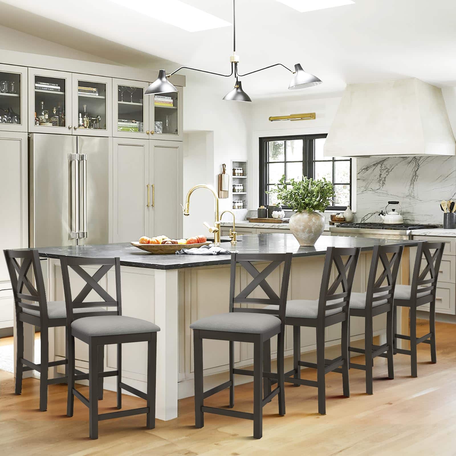 JETRANSPORT - Bar Stools Set Of 2 Counter Height Mid Century Modern Barstools With Wood For Kitchen Dining Room Dark - Dark Grey Set of 6 Cross Back