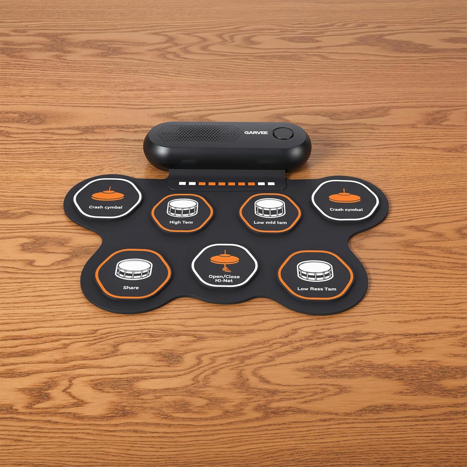 GARVEE

- Crash cymbal
- High Tom
- Low mid tom
- Crash cymbal
- Open/Closed Hi-Hat
- Low Ress Tam
- Share