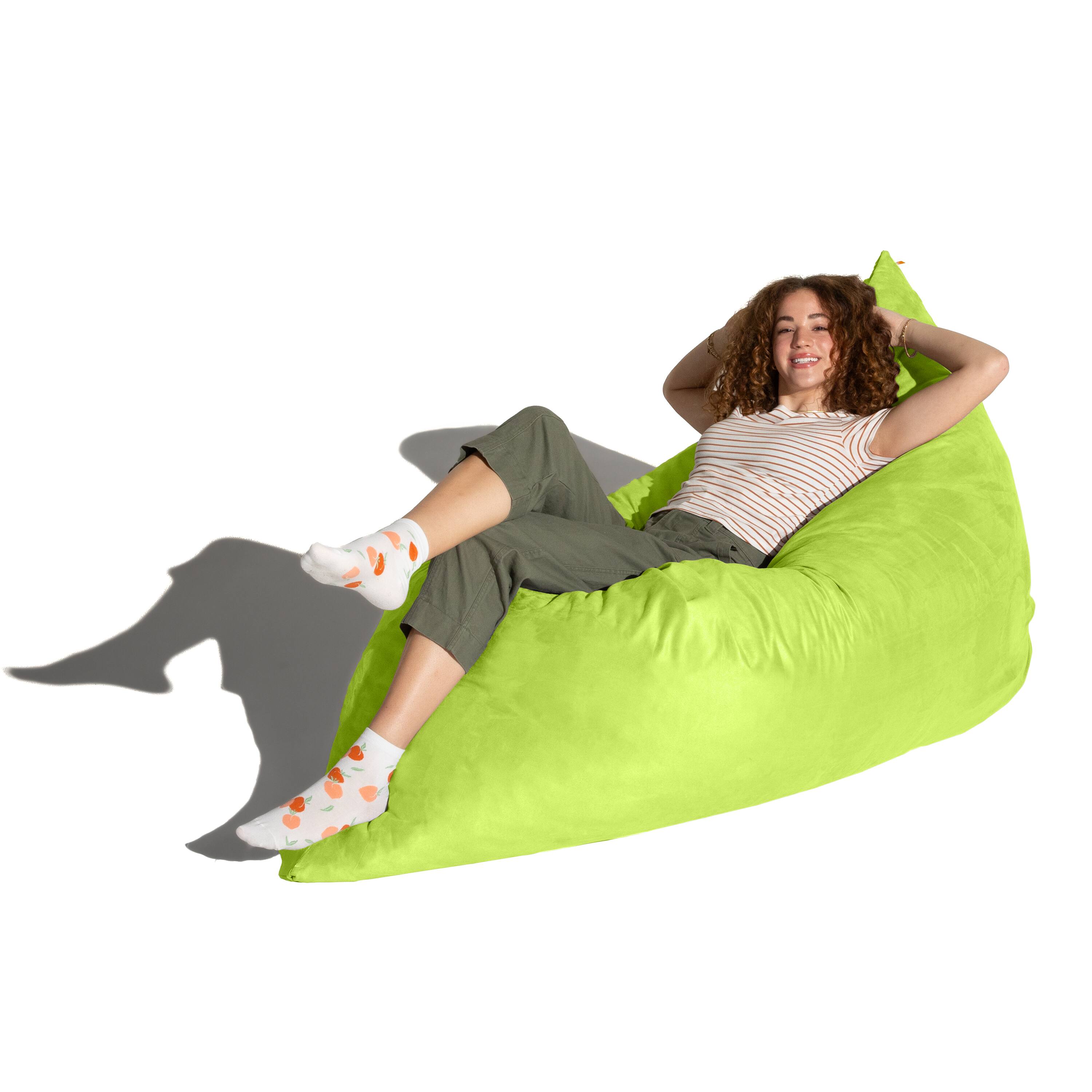 Angle. Jaxx - Jaxx Pillow Saxx 5.5-Foot - Huge Bean Bag Floor Pillow and Lounger, Lime - Lime.