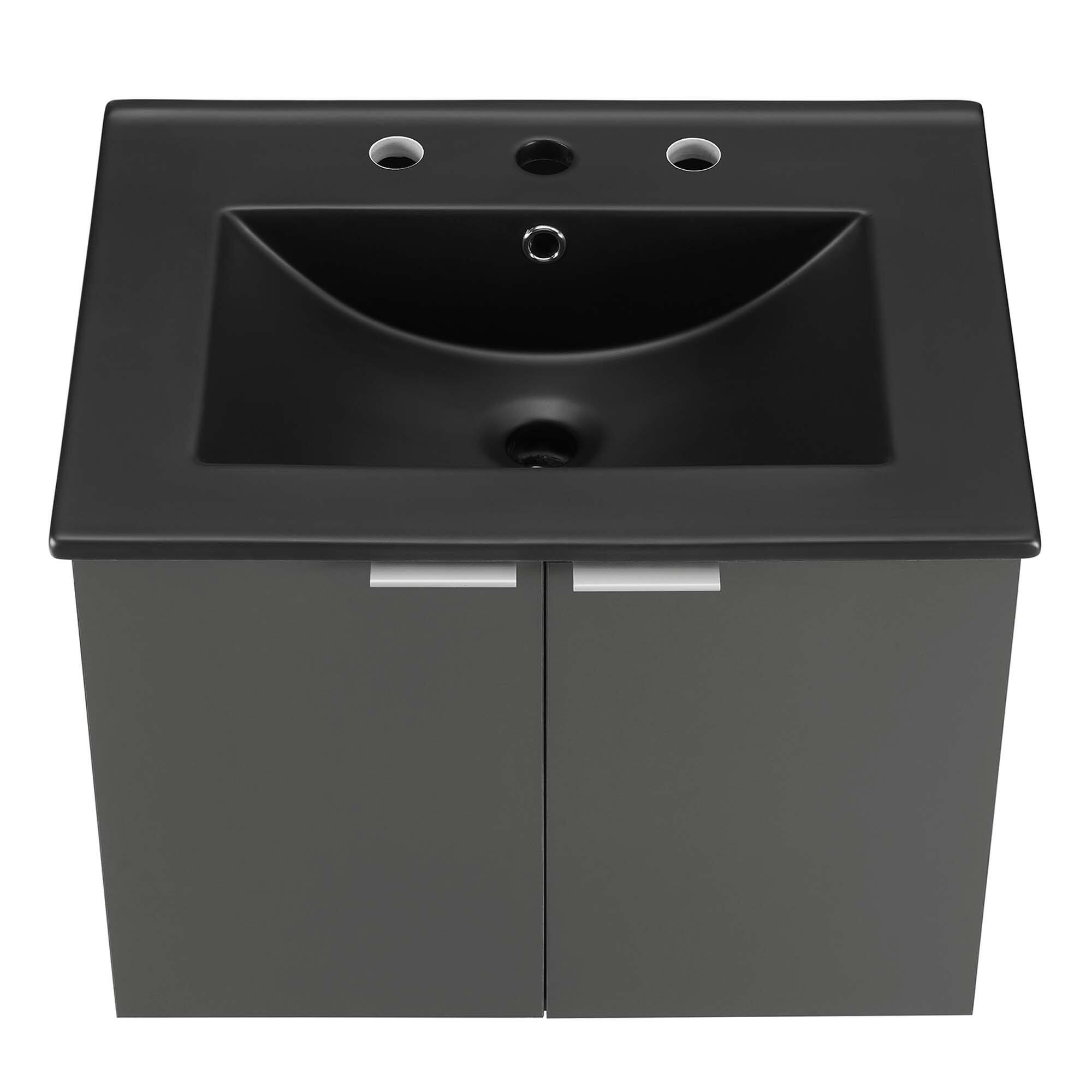 Alt View 5. Modway - Maybelle Wall-Mount Bathroom Vanity Basin Included - Gray Black.