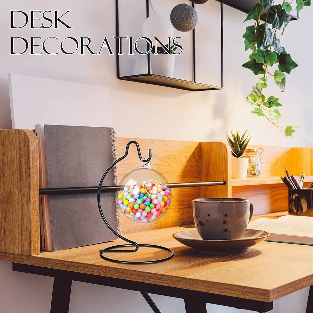 PARKER SLATER - 20 Metal Iron Ornament Stands – Hanging Holders for Globes or Terrariums - Black